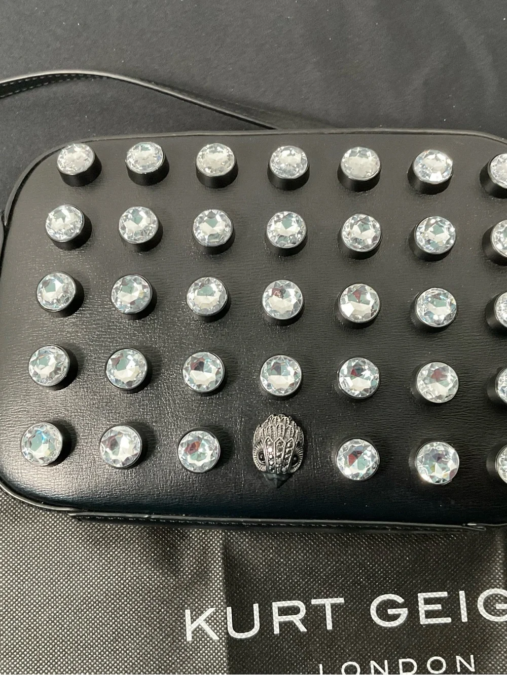 Kurt Geiger Black Leather Crystal-Stud Messenger Bag